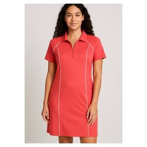 Sport Savvy Coral Quarter Zip Athletic Polo Dress Contrast Piping Pockets Size M